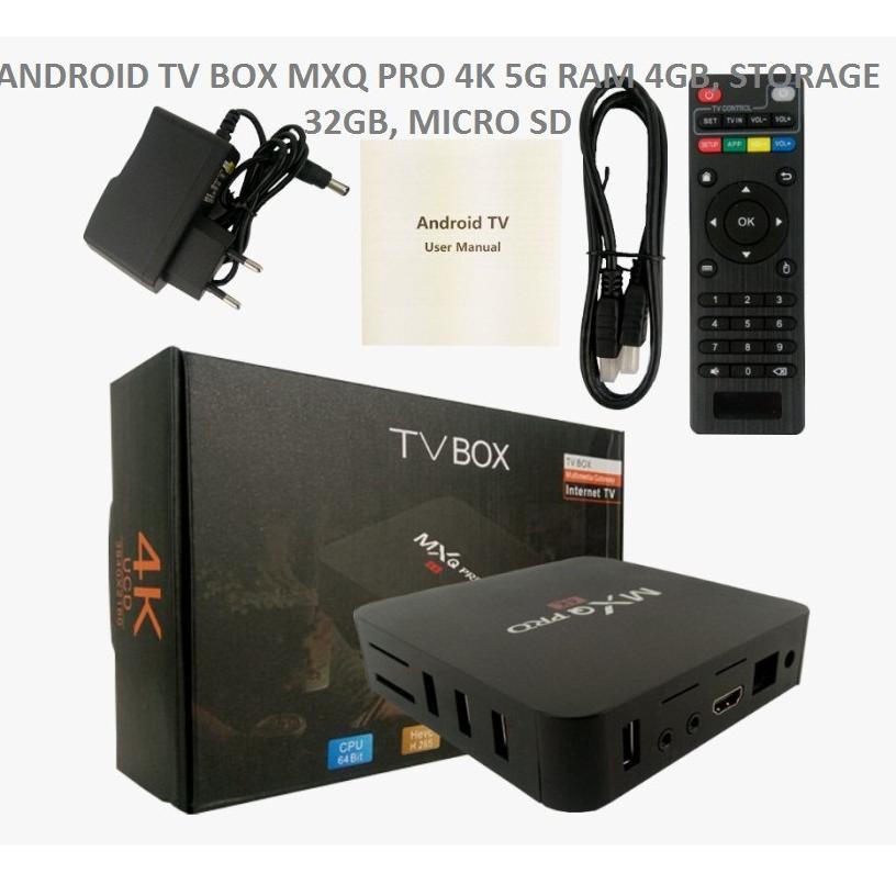 ANDROID TV BOX MXQ PRO 4K 5G, TV BOX ANDROID RAM 4GB, STORAGE 32GB, MICRO SD, TV BIASA KE SMART TV (