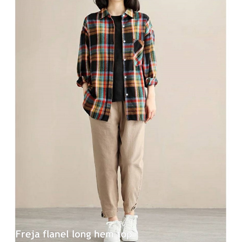 Freja flanel long hem top - Thejanclothes