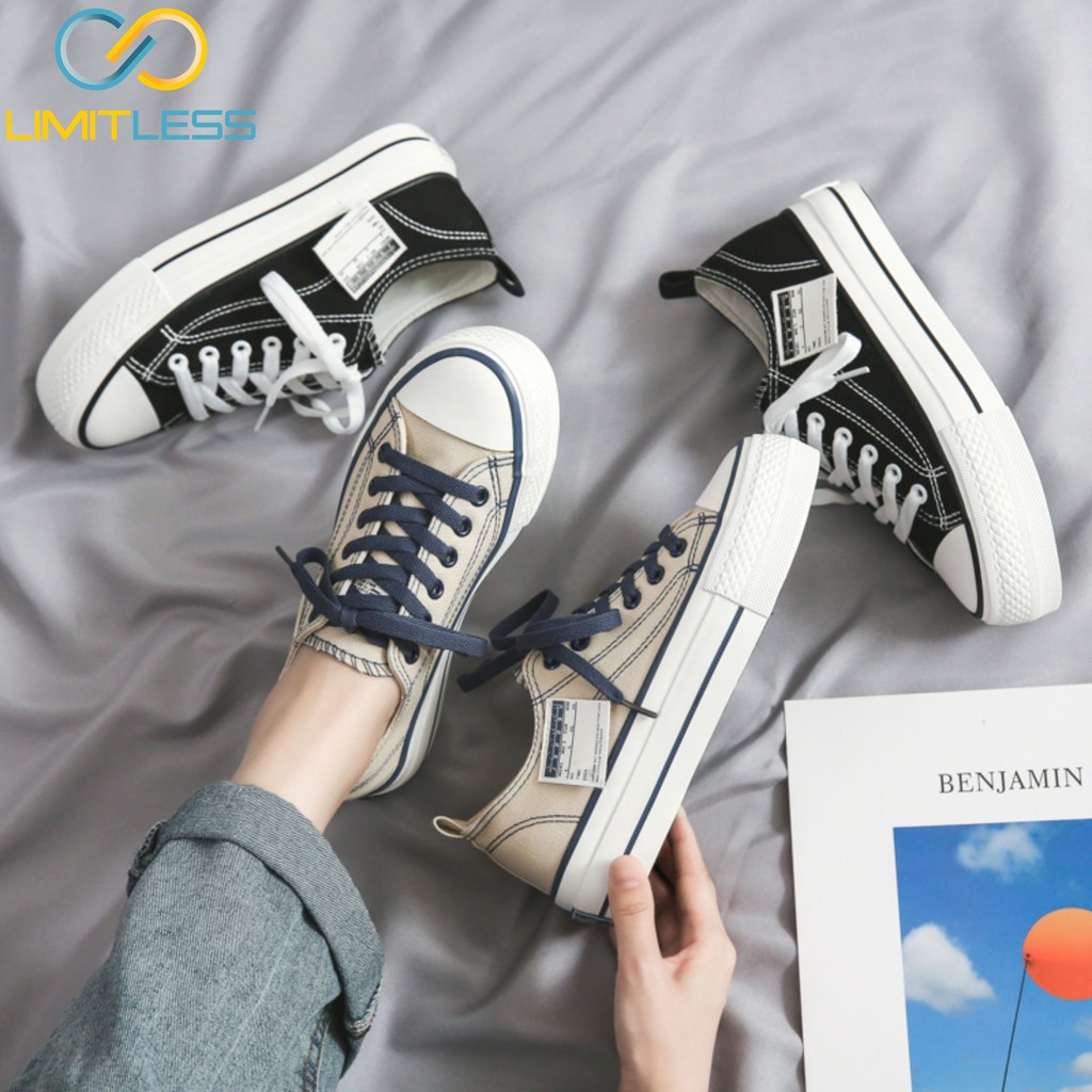 Sepatu Kanvas Wanita Fashion Korea Sole Tinggi Sneakers Canvas Cewek Tali Casual Low Cut