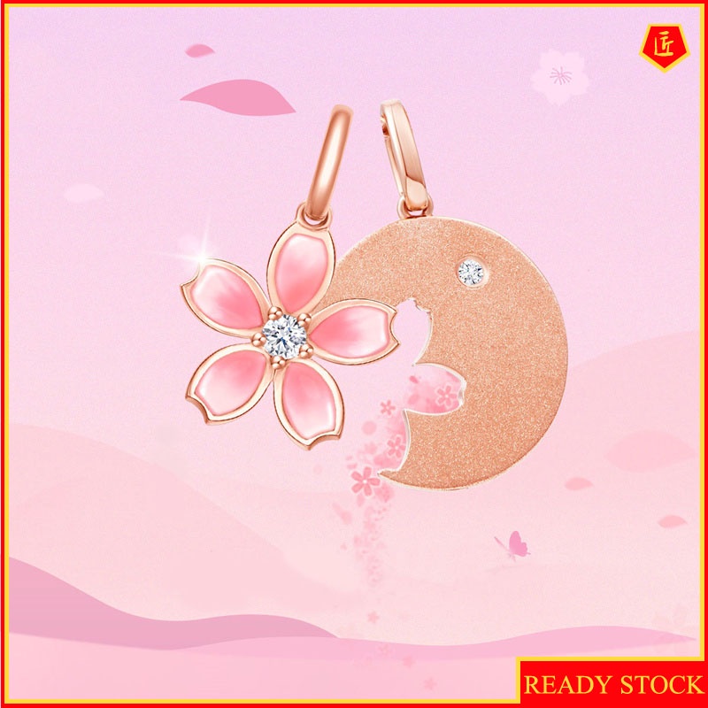 [Ready Stock]18K Rose Gold Cherry Blossom Pendant Korean Style Refined Rhinestone