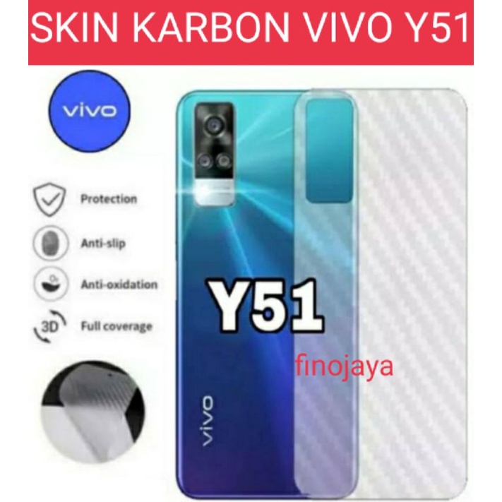 Skin Garskin Carbon Steker Vivo Y51 2020 Y53S Y51A anti Jamur Belakang Transparan