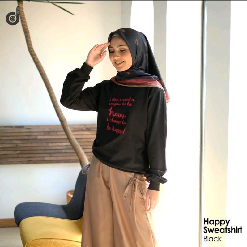 READY❗Deenay Original❗Happy Sweatshirt Black - Sweater - Atasan wanita - Sweater - Sweater Wanita - 