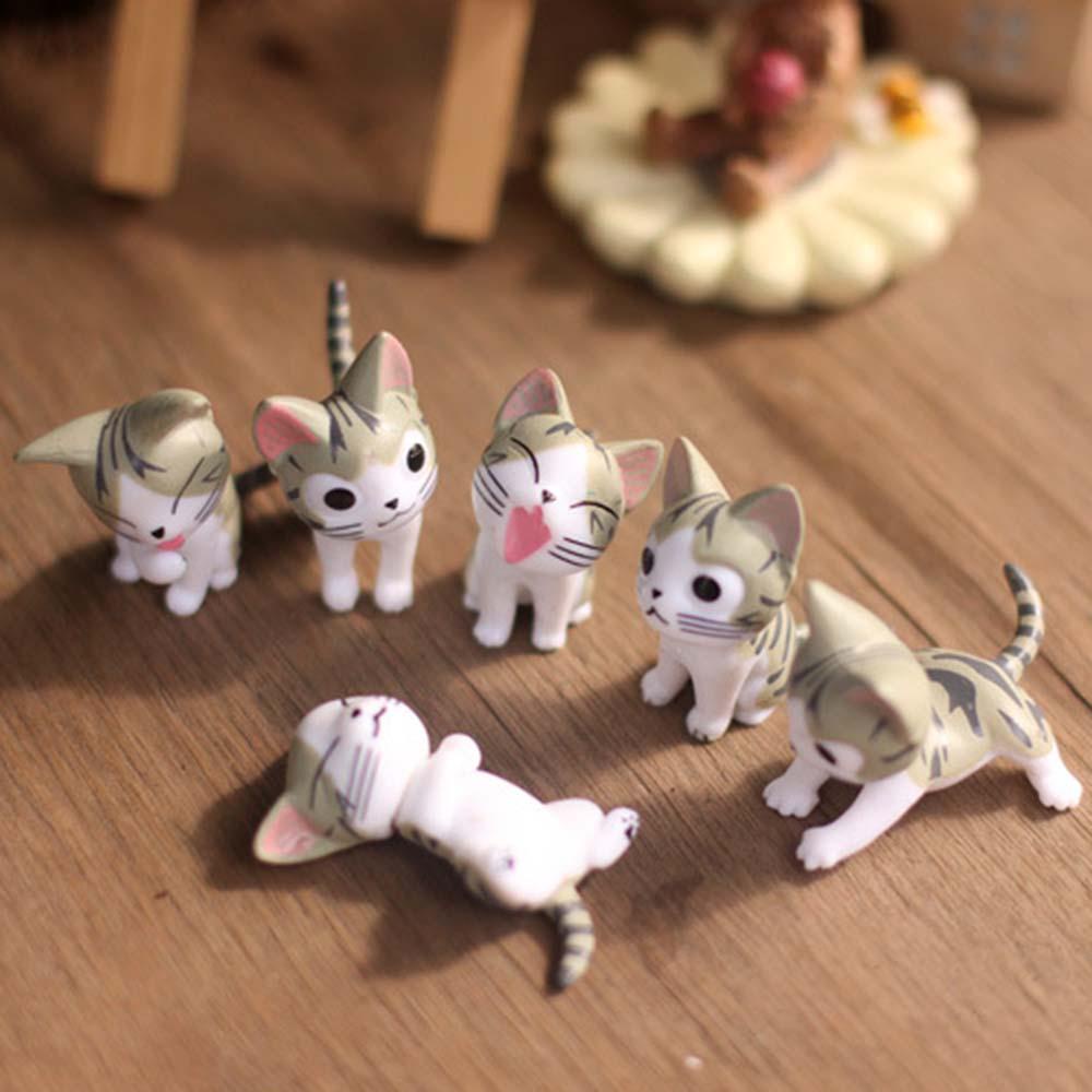 [Elegan] Kucing Keju 6 Pcs Kartun Ornamen DIY Kerajinan Anak Hadiah Patung Miniatur
