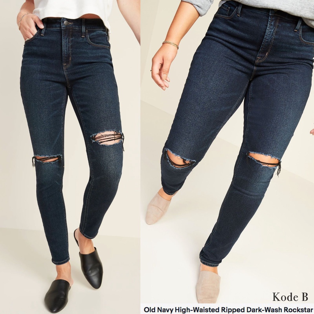 denim ripped dark wash rockstar jeans/KODE B