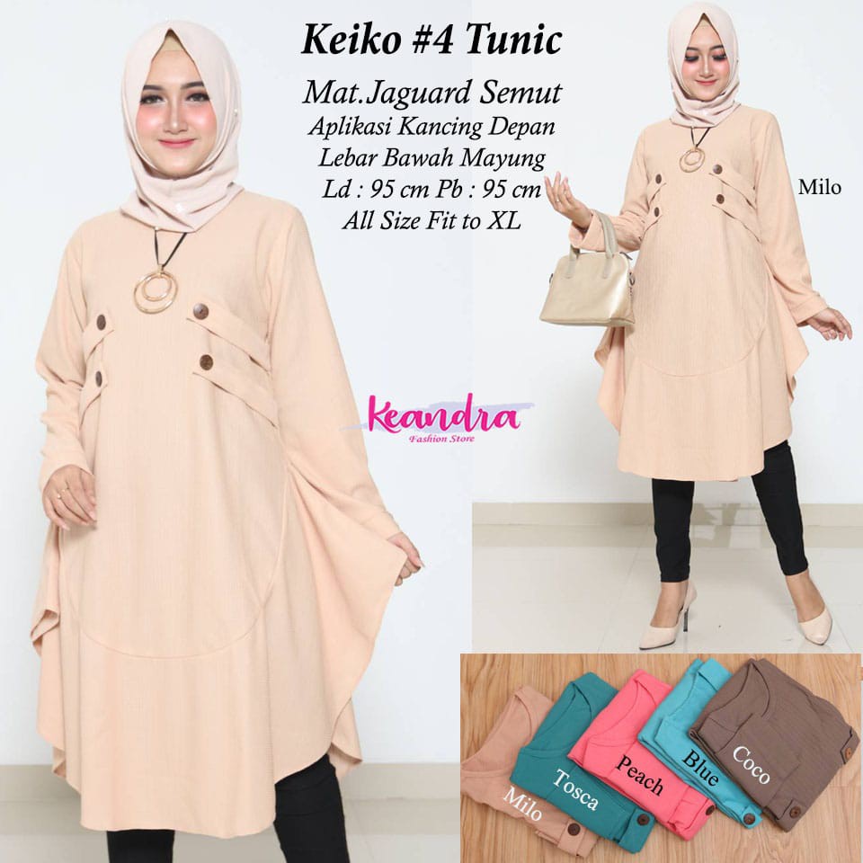 Keiko tunik mat jaguard semut aplikasi kancing depan fit xl