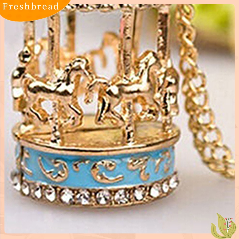 Terlaris Sweet Enamel Carousel Merry Go Round Horse Charm Pendant Sweater Chain Necklace