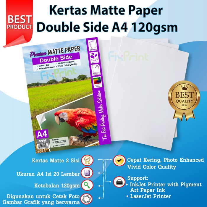 Kertas Matte Paper Double Side A4 120gsm, Kertas Matte Printer A4 1pack / 20pcs