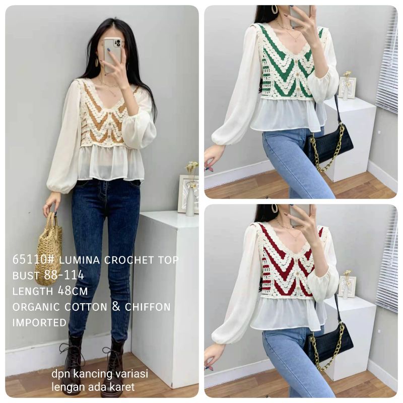 MDLV ~ 65110# Lumina Crochet Top Atasan Blouse Brukat Baju Import