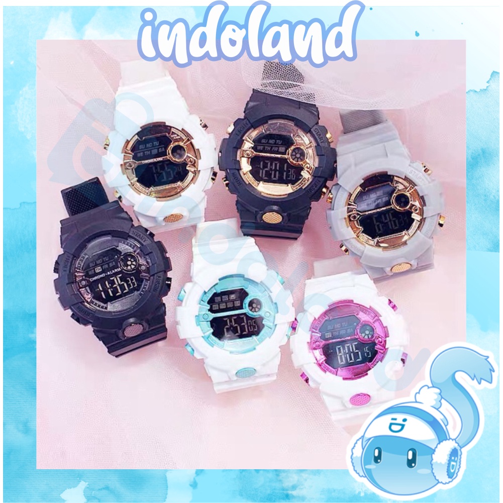 ☀ INDOLAND ☀ JT035 Jam Tangan Sport Digital Dial Bulat Rubber Untuk Wanita Dan Pria Fashion Gaya Korea Import