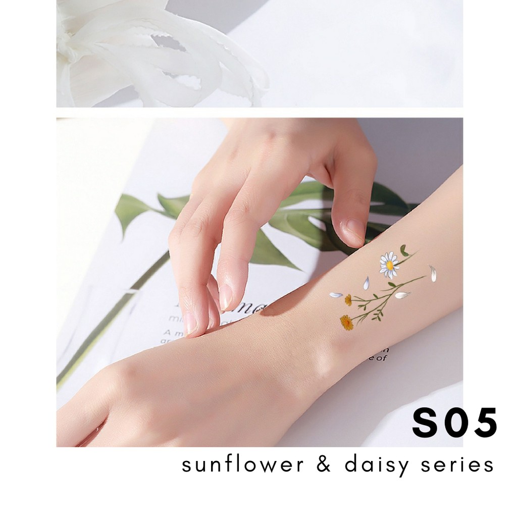 Stiker Tattoo Sunflower &amp; Daisy | Tato Temporer | Waterproof