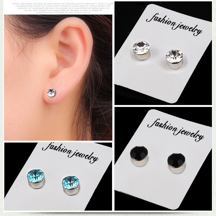 Warna Berlian Magnet Tanpa Lubang Telinga Anting-Anting Magnet Kuat Model Pria dan Wanita Tanpa Lubang Telinga Berkedip Berlian Zirkon Magnetik Anting-Anting Stud untuk Pria Anting Sederhana