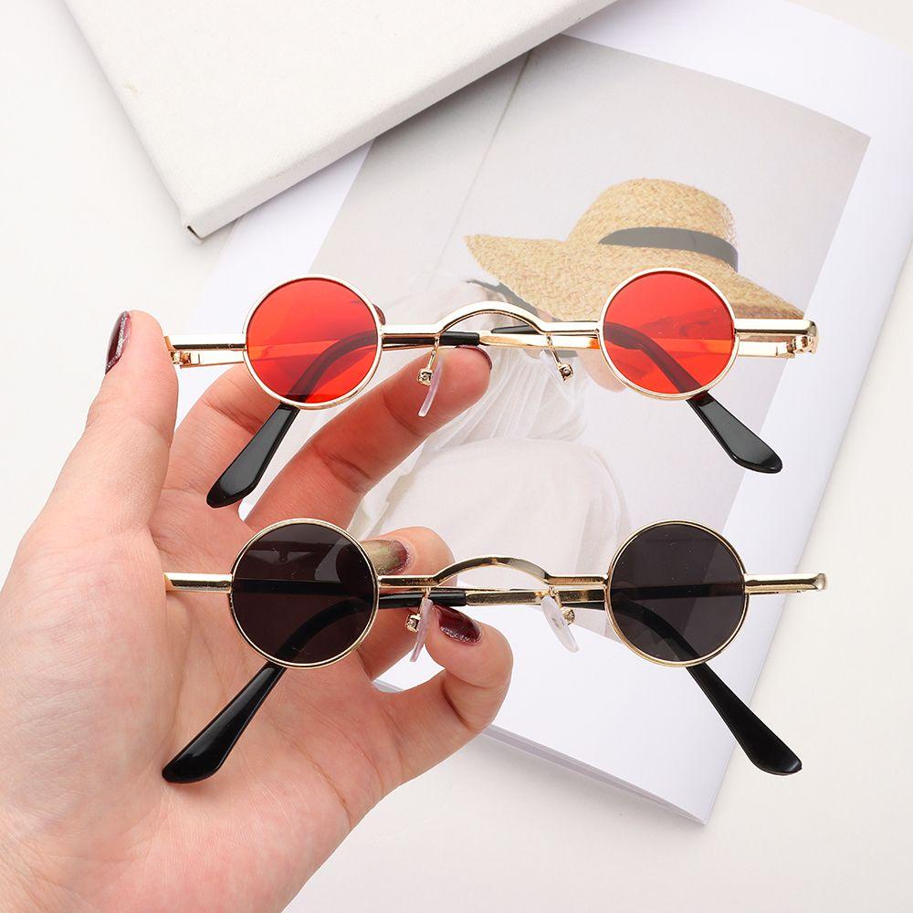 Lily Kacamata Hitam Bulat Kecil Retro Bingkai Logam Hip Hop Shades