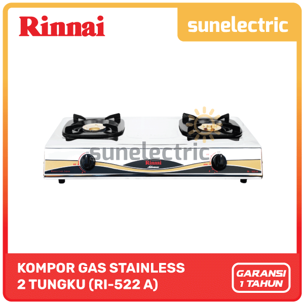 Rinnai RI-522 A Kompor Gas Stainless 2 Tungku RI-522A / RI 522A / RI 522 A / RI522A / RI522 A