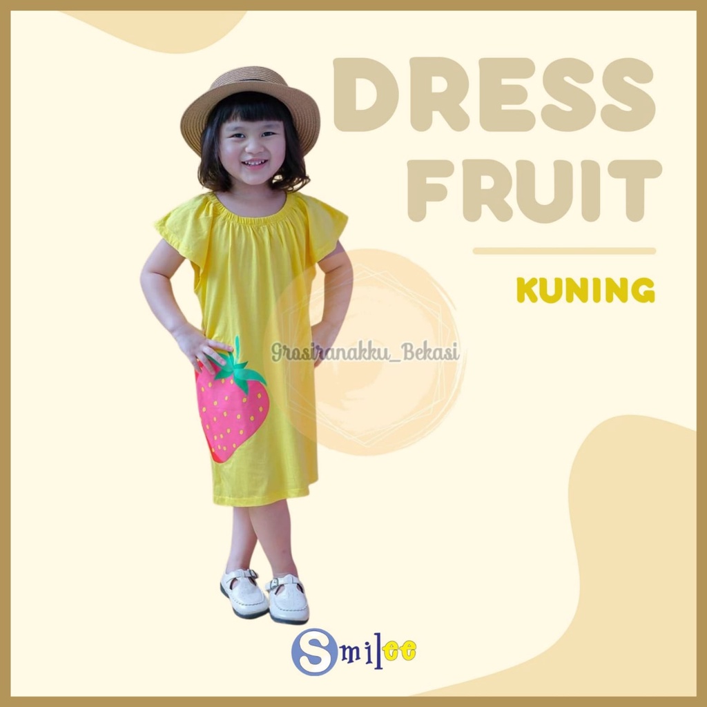 Dress Anak Smilee Fruit Warna Kuning Size 1-5Tahun