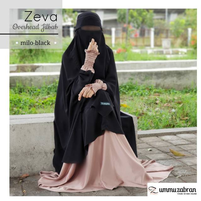 PRELOVED Zeva Over Head Jilbab Jetblack Maxmara Ummu Zabran