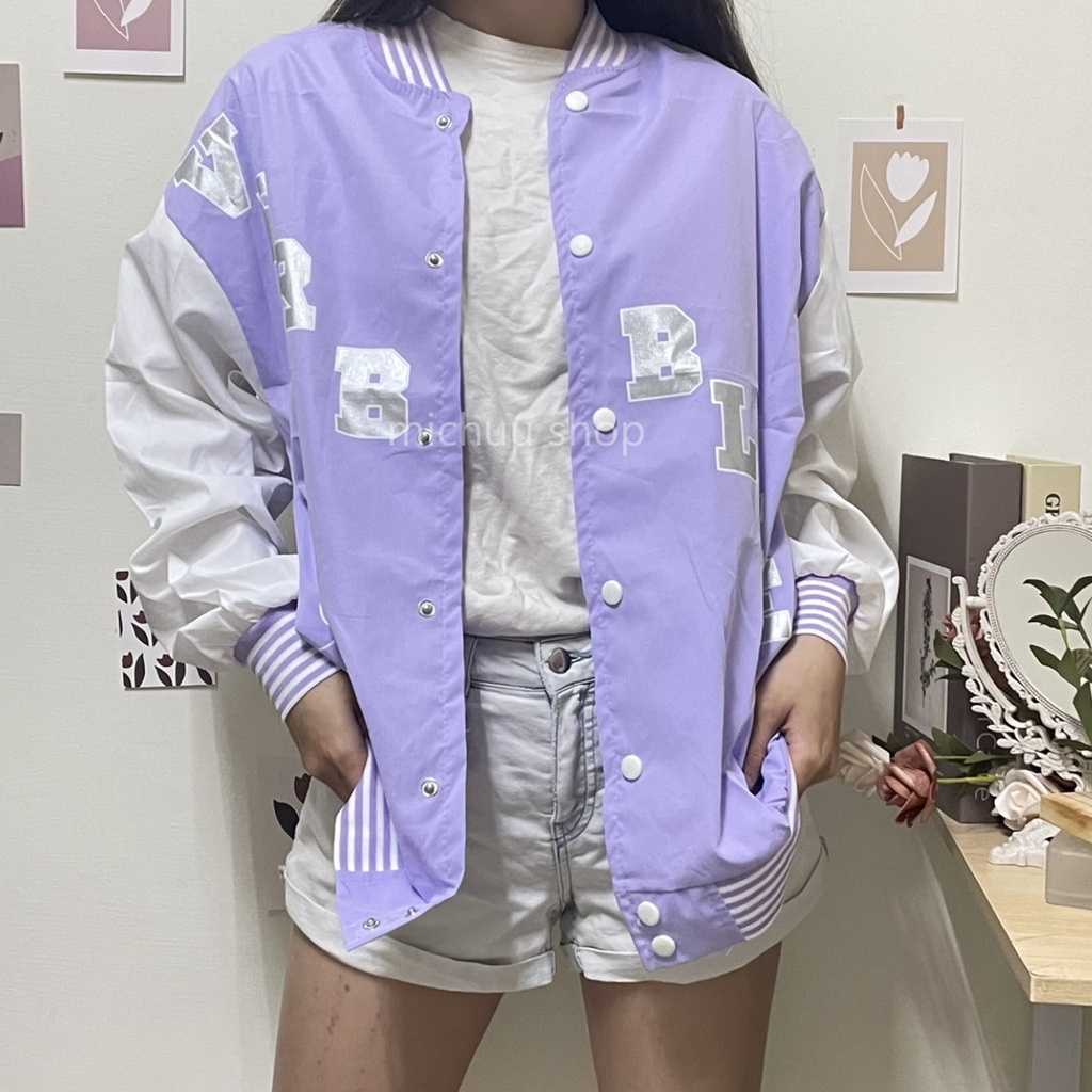 [READY] VRY15 VERBLE HOLO JACKET | michuu | jaket varsity ungu import hologram jaket parasut basebal