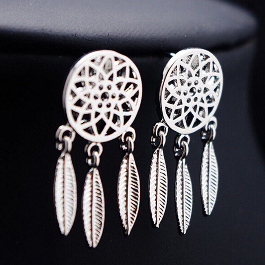 Hu Hu Hu Hu Hu Alat Bantu Pasang Kacamata♡ Anting Tusuk Gantung Desain Dream Catcher Hollow Gaya Bohemian Untuk Wanita