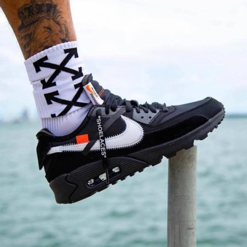 Sepatu Nike Air Max 90 Airmax Off White Full Black Hitam Putih Premium