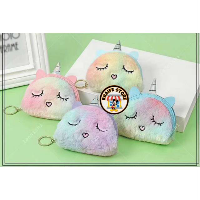 Dompet Mini Lucu Unicorn Bulu Halus