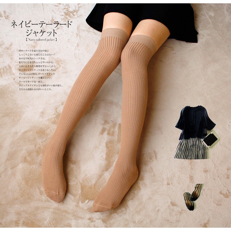 KT-06 Overknee Socks Kaos Kaki Sepaha Tebal Motif Garis stocking lolita cosplay