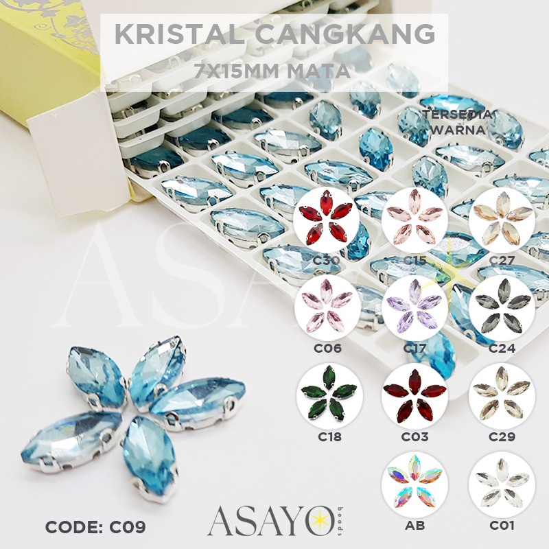 Cangkang Kristal Kaca 7x15 Marquise Mata Crystal Kaca (1tray) Warna Manik Baju