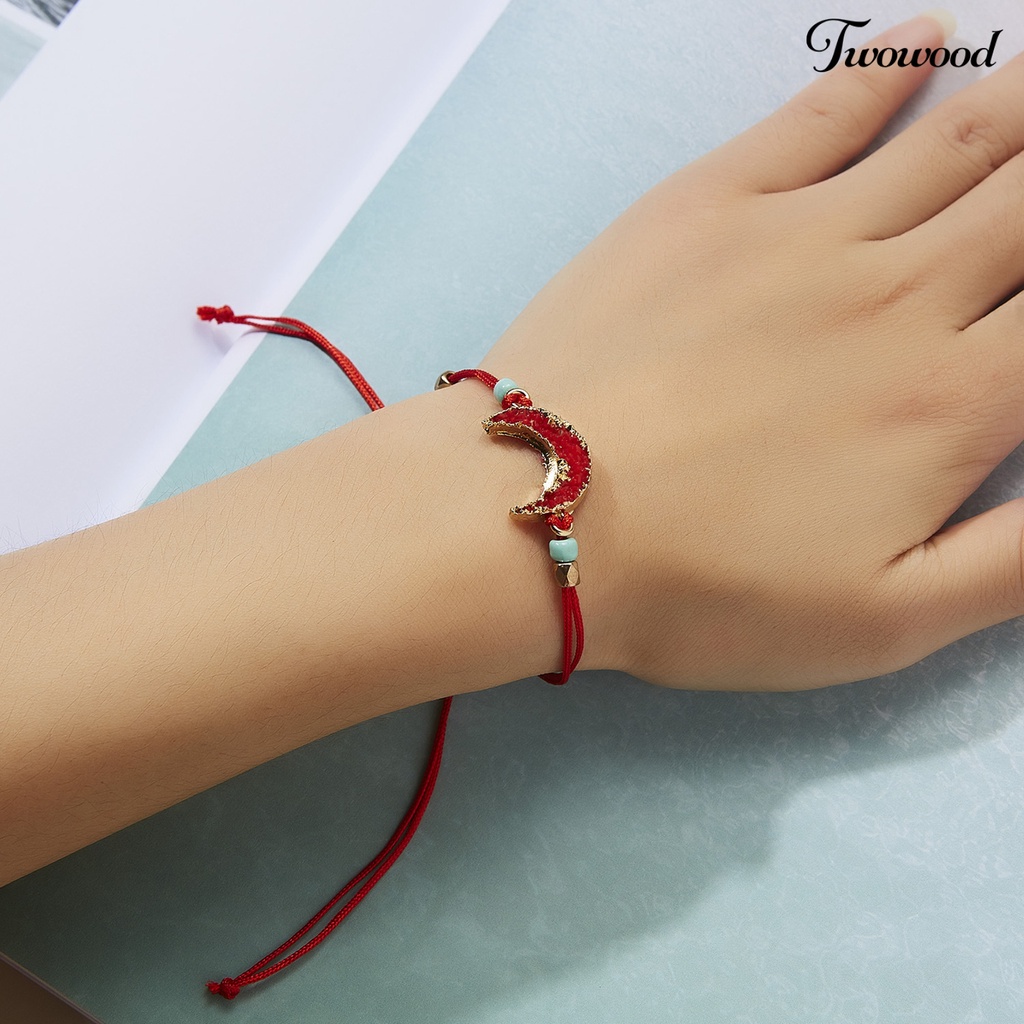 Twowood Skin-friendly Stylish Bracelet Adjustable Resin Fashion Moon Beaded Bracelet for Women