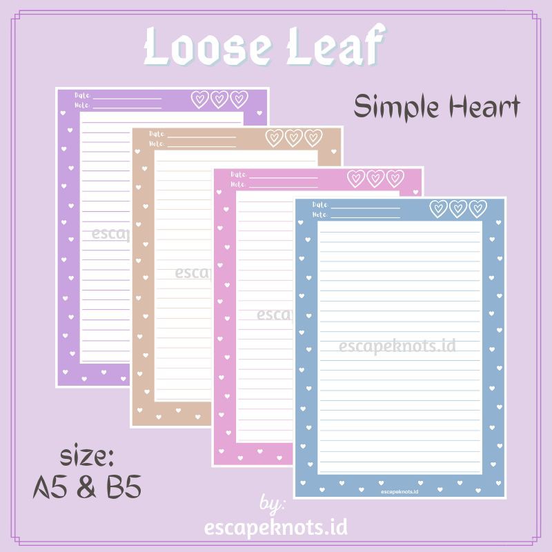 

Loose leaf Garis Custom A5 / Kertas Binder / Buku Jurnal Catatan B5 Simple Heart Series