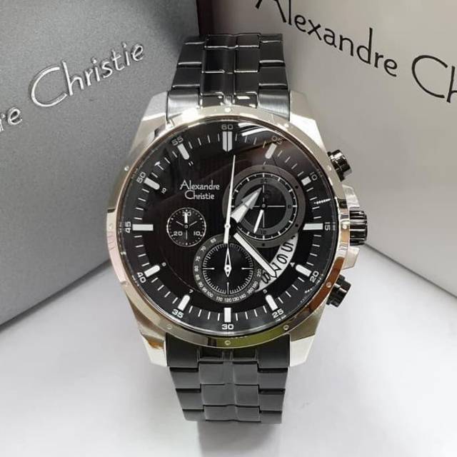 Jam Tangan Pria Alexandre Christie AC 6496 Silver Black Original