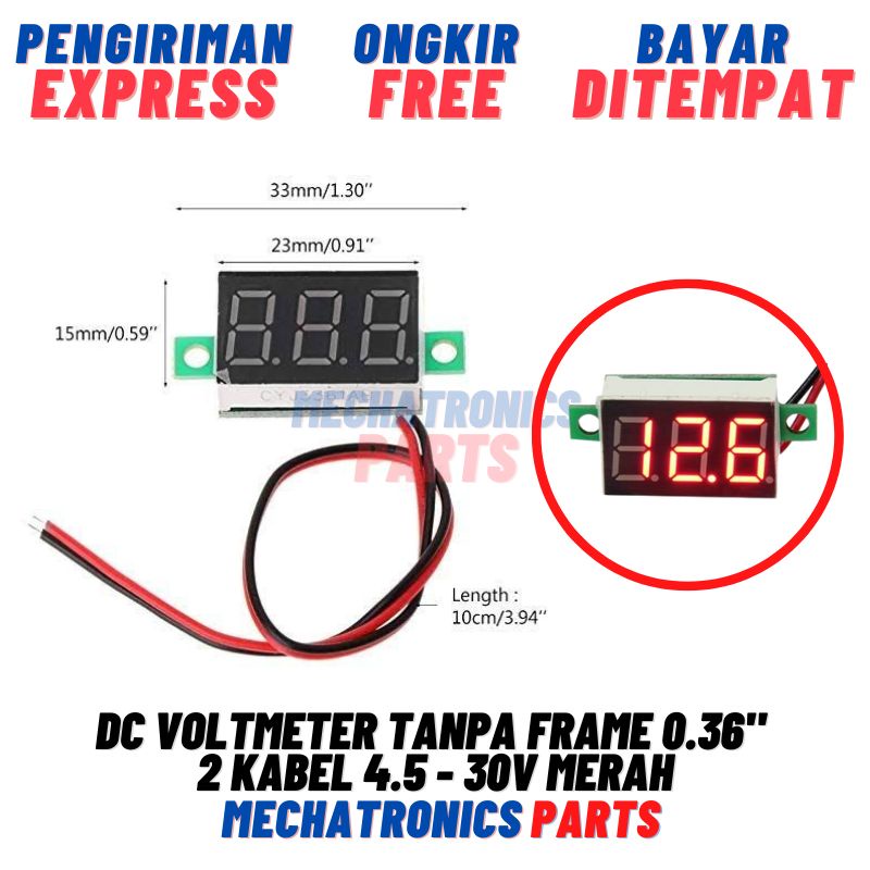 DC VOLTMETER TANPA FRAME 0.36&quot; 2 KABEL 4.5 - 30V DC VOLT METER - MERAH