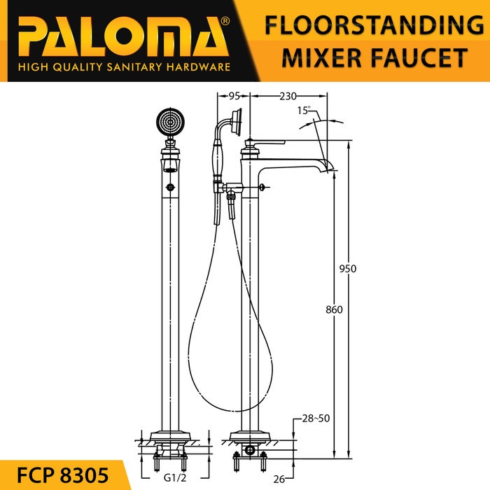 Faucet PALOMA FCP 8305 Keran Kran Air Panas Dingin Floor Lantai Mandi