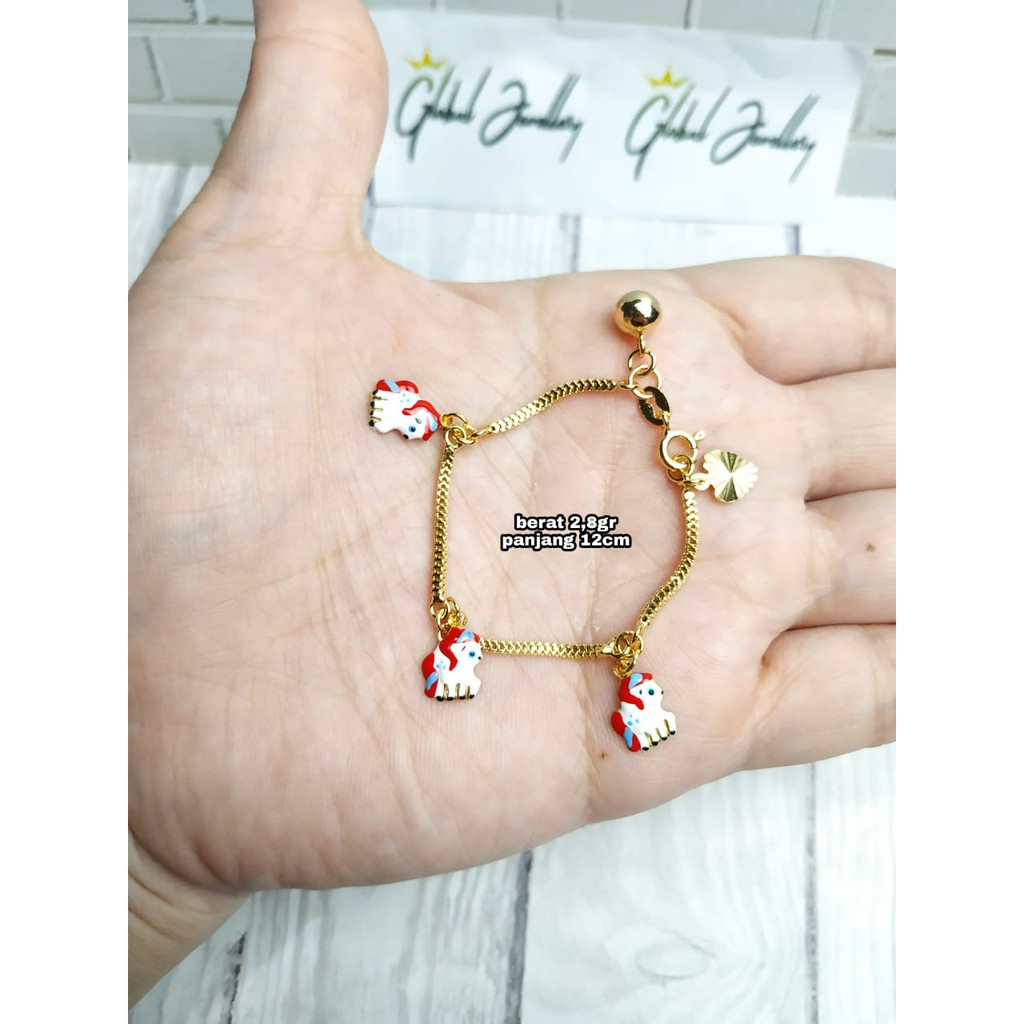 GELANG BAYI LOCENG KUDA PONY GOLD PERAK ASLI S925 GLOBAL JEWELLERY CK015