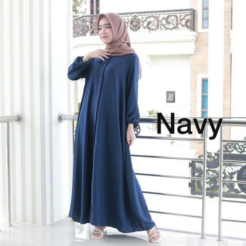GROSIR GAMIS NIDIA FULL KANCING BUSUI BUMIL DRESS MOSCREPE PREMIUM ORI BAJU GAMIS TERBARU 2022 sabasollshop-Navy