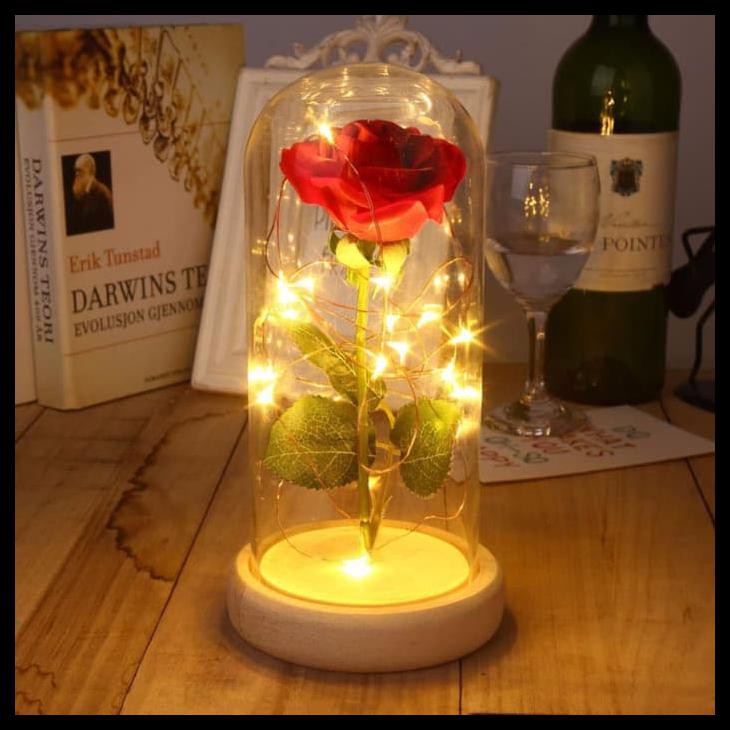 BEAUTY AND THE BEAST LAMPU LED MAWAR DALAM GELAS GIFT KADO VALENTINE