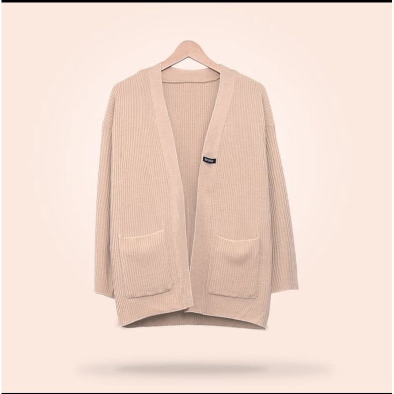 kardigan oversize outer rajut wanita-Cream
