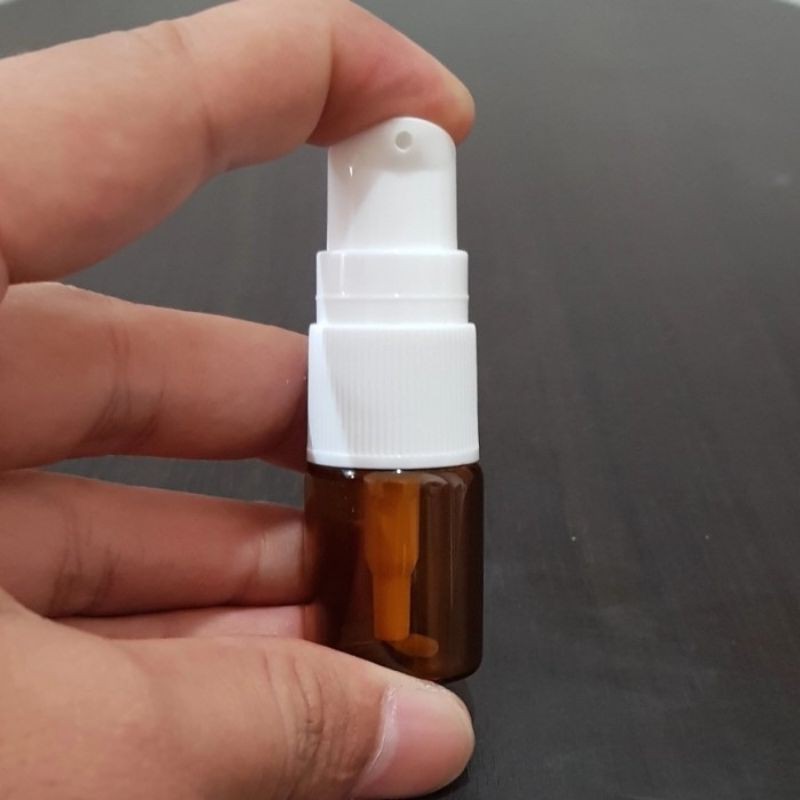 botol pump treatment 5ml kaca coklat / botol kaca amber 5ml tutup spray pump