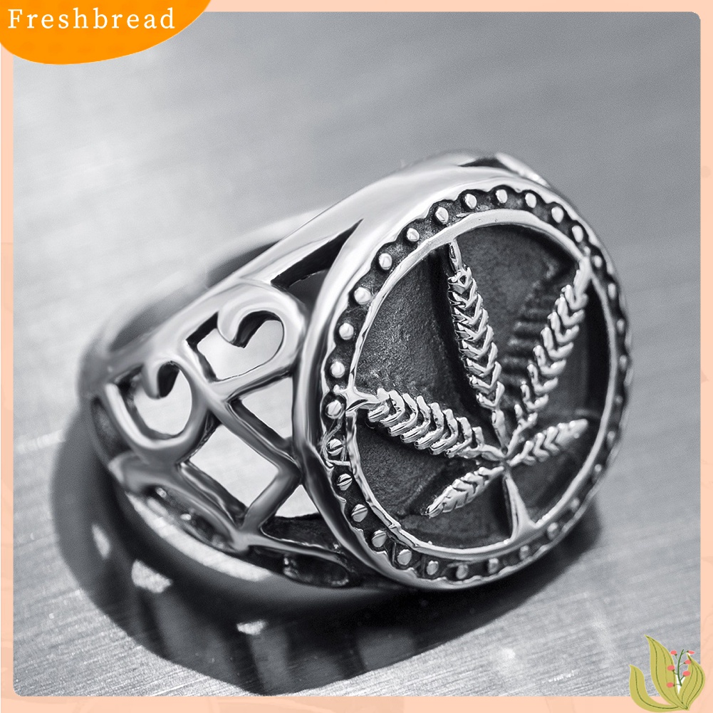 [TERLARIS]Punk Men Leaf Hollow Ring Stainless Steel Club Party Jewelry Birthday Gifts