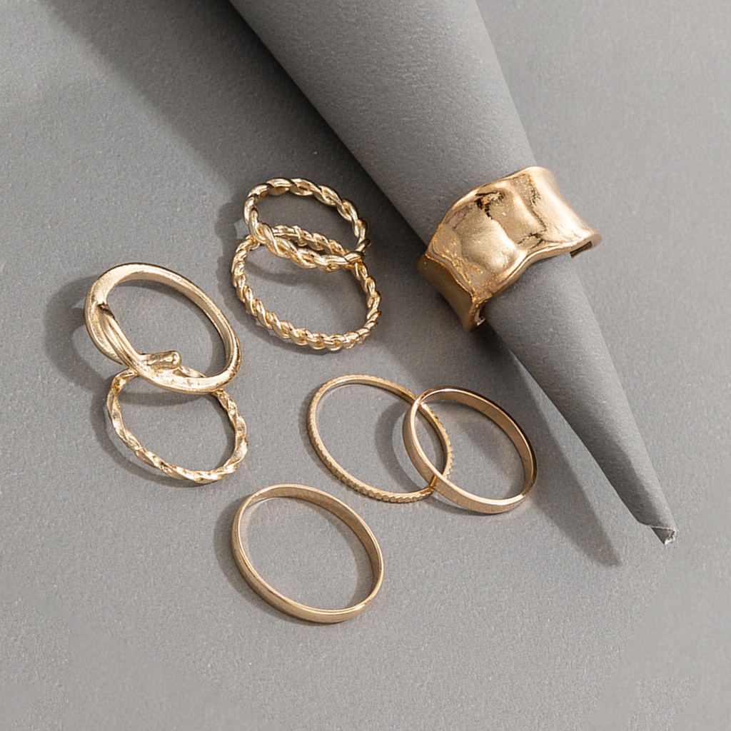 Hu Hu Hu Hu Hu Alat Bantu Pasang Kacamata♡ 8pcs / Set Cincin Bahan Alloy Bentuk Kepang Irregular Untuk Aksesoris Perhiasan