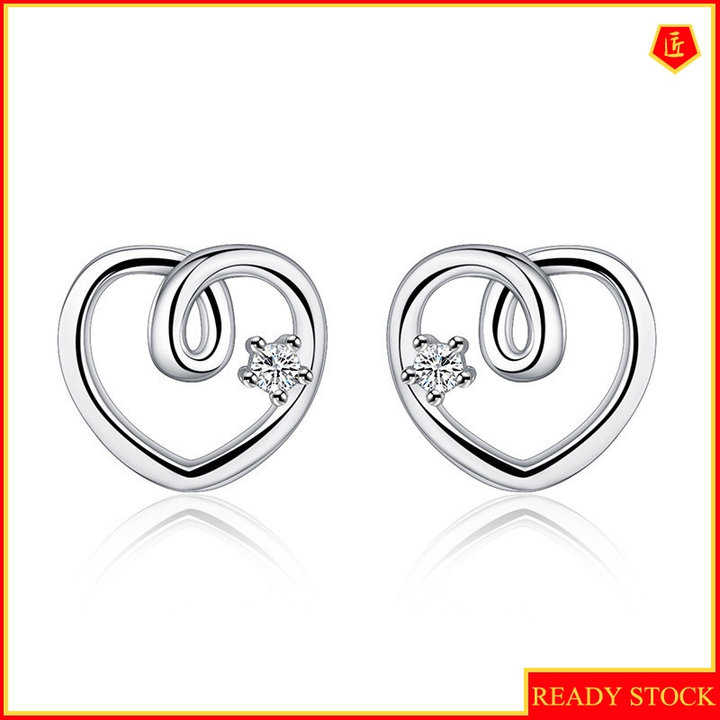 [Ready Stock]S925 Silver Sweet Diamond Heart-Shaped Small Ear Studies