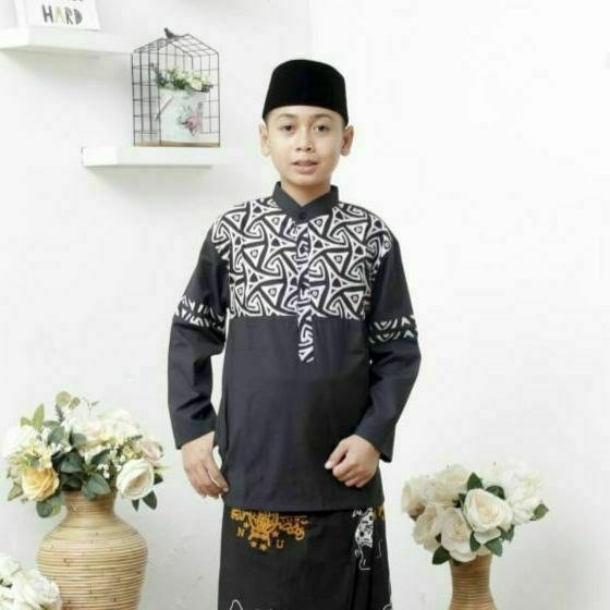 NEW baju koko anak laki laki terbaru - Hitam, 12-13 tahun