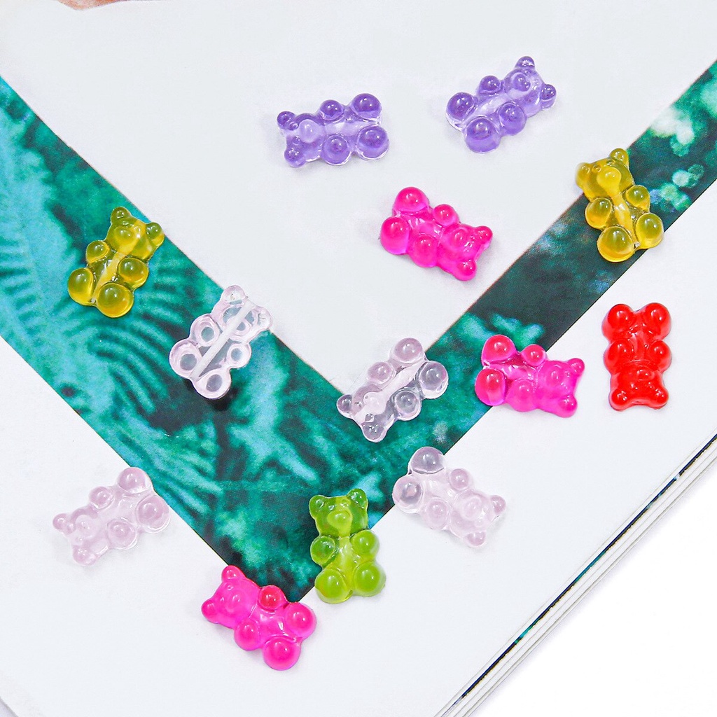 10pcs 17x11mm Candy Color Gummy Mini Bear Charms for Making Cute Earrings Pendants Necklaces DIY Creative Jewelry Finding