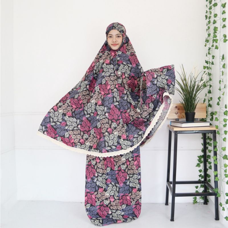 Mukena dewasa saten Apple motif Renda