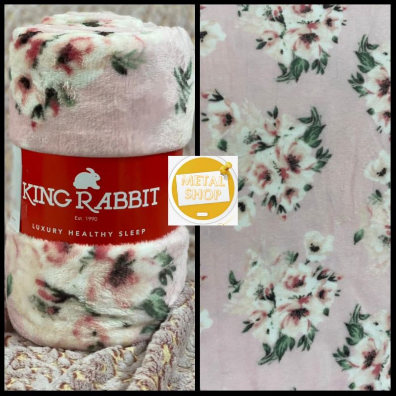 King Rabbit Thermal Blanket Selimut Fleece, Motif Azalea Pink
