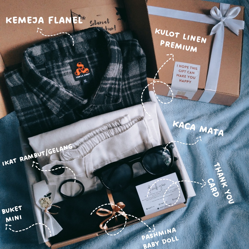 Hampers outfit cewek/ Gift box outfit cewek kekinian/ Kado ulang tahun/ Hadiah Lebaran / Hampers Leb