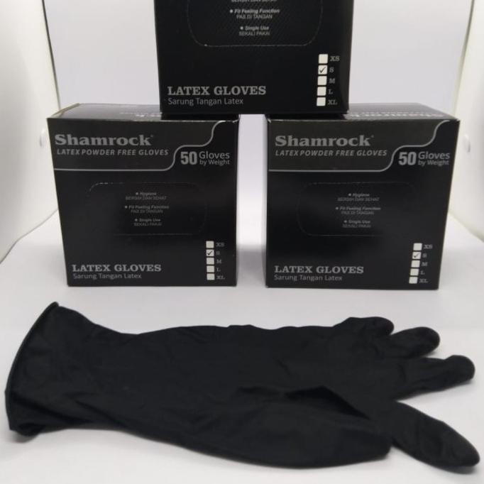 Handscoon SHAMROCK Hitam Ecer Sepasang Sarung Tangan Karet Lateks Latex Powder Merek Merk Warna Warn
