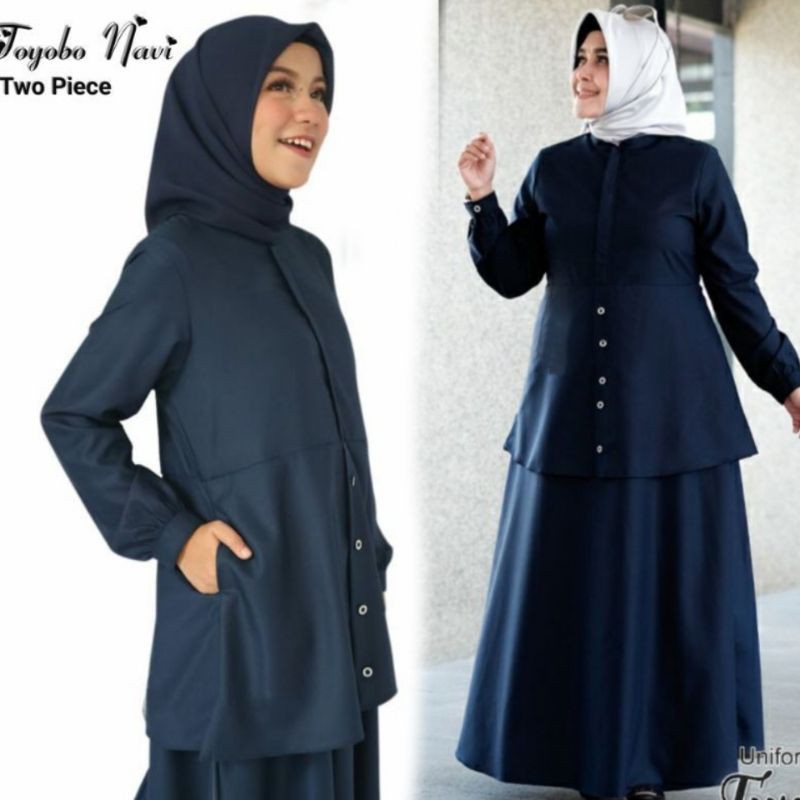 Baju Gamis Wanita Muslim Seragam Kantor Hitam Putih Murah Katun Toyobo Formal Wawancara Tes Kerj-7