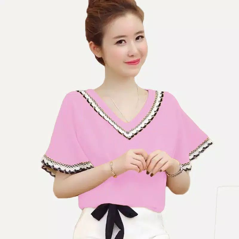 Blouse Korea Atasan Wanita Blus Korean Style Pink