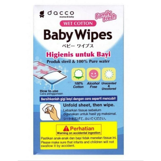 Eceran Dacco Baby Wipes / Tisu basah Steril foodgrade membersihkan gigi gusi bayi