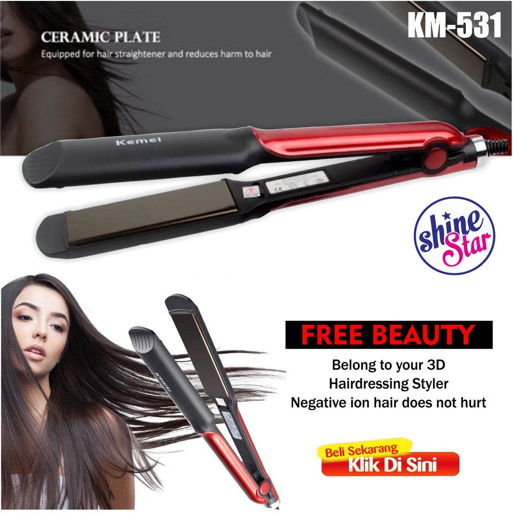 SHINE STAR - COD !! Catokan Rambut Professional KM-531 / KM 531 - Catokan Rambut 2 in 1 / Catokan Rambut Salon Smothing / Catokkan Meluruskan dan Mengeriting Rambut - Hitam Merah