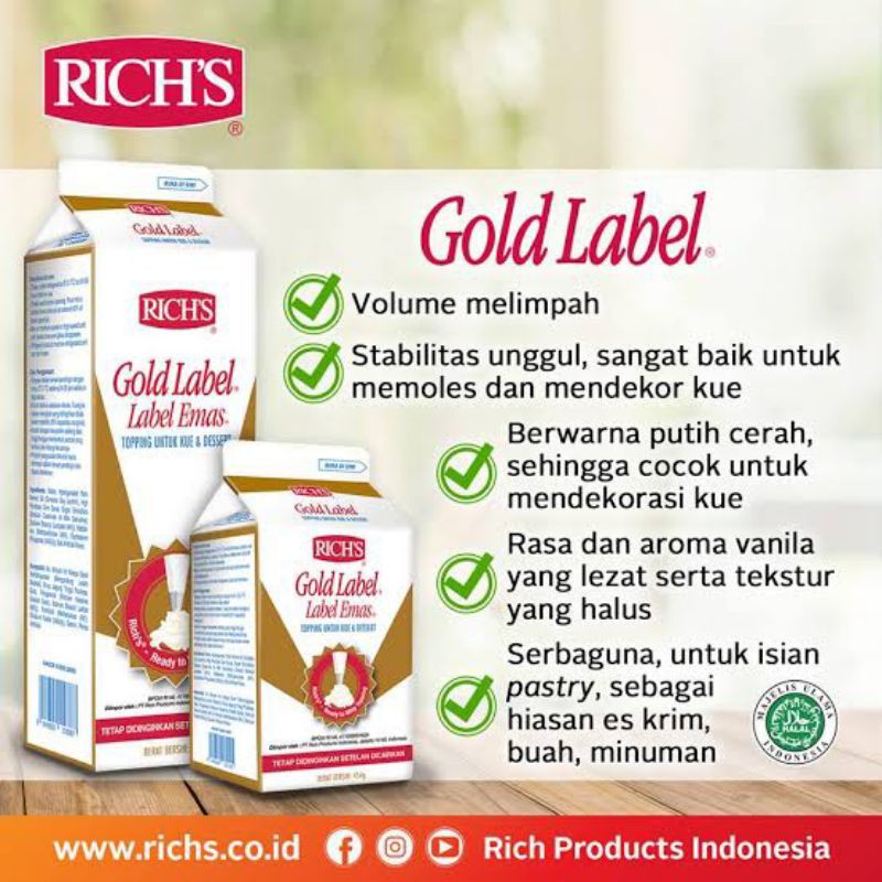 

Rich's Topping Gold Label 907gr 500gr Whipping Cream Halal