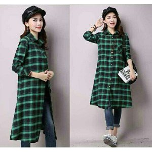 sq ori tunik kemeja kotak hitam putih hijab baju muslim kerja kantor wanita murah tangan panjang tr